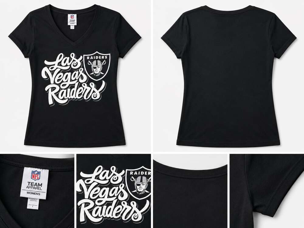 NWOT NFL Team Apparel Las Vegas Raiders Women's V-Neck Shirt Black Size L NFL